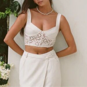 Sabo Skirt Azores Crop Top - Cream with white lace
